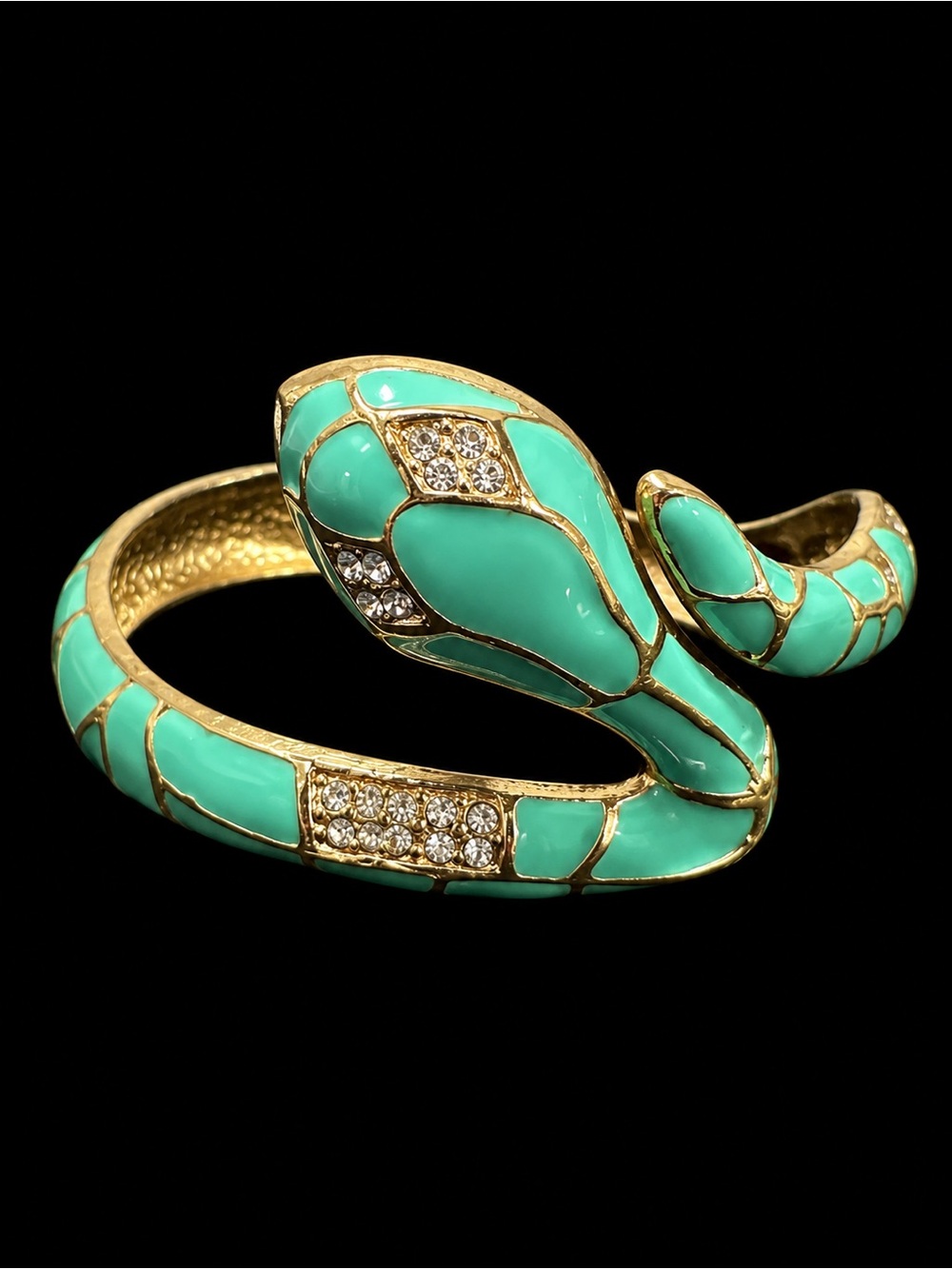 Turquoise Enamel Snake Wrap Bracelet with Crystal Accents